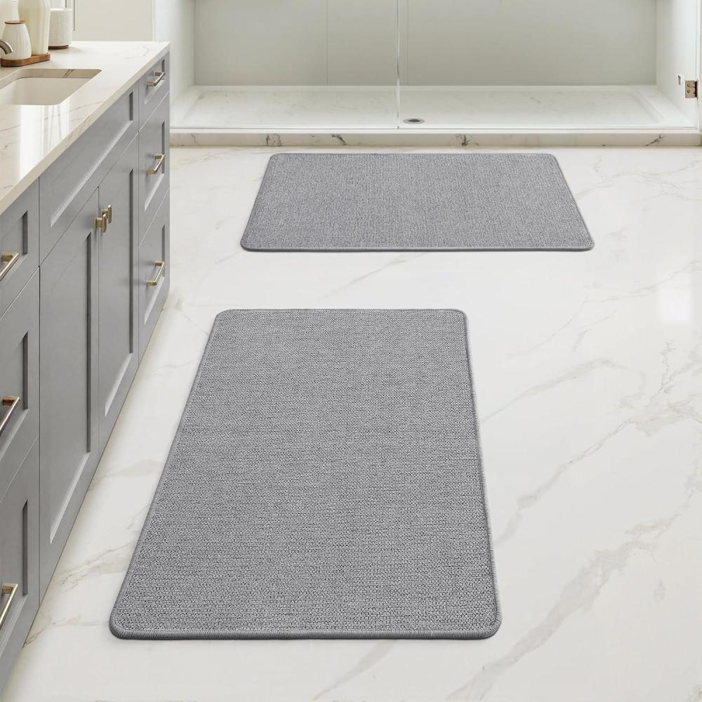 imageMIULEE Set of 2 Ultra Thin Bathroom Rugs Rubber Bath Mats for Bathroom Non Slip Quick Dry Absorbent Bath Rug Machine Washable Fit Under Door Shower Sink Home Decor Grey 17quotx27quot20quotx32quotGrey