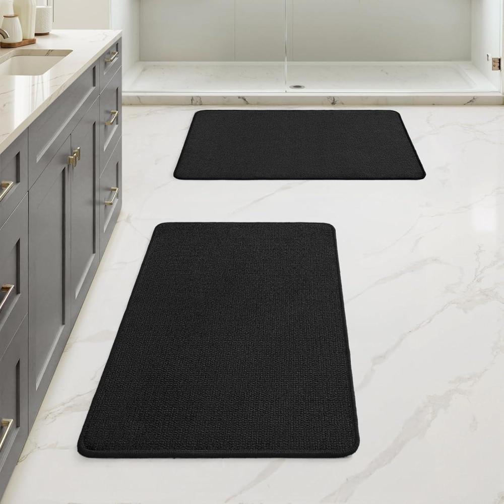 imageMIULEE Set of 2 Ultra Thin Bathroom Rugs Rubber Bath Mats for Bathroom Non Slip Quick Dry Absorbent Bath Rug Machine Washable Fit Under Door Shower Sink Home Decor Grey 17quotx27quot20quotx32quotBlack