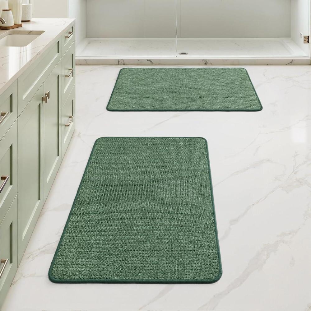 imageMIULEE Set of 2 Ultra Thin Bathroom Rugs Rubber Bath Mats for Bathroom Non Slip Quick Dry Absorbent Bath Rug Machine Washable Fit Under Door Shower Sink Home Decor Grey 17quotx27quot20quotx32quotChristmas Green