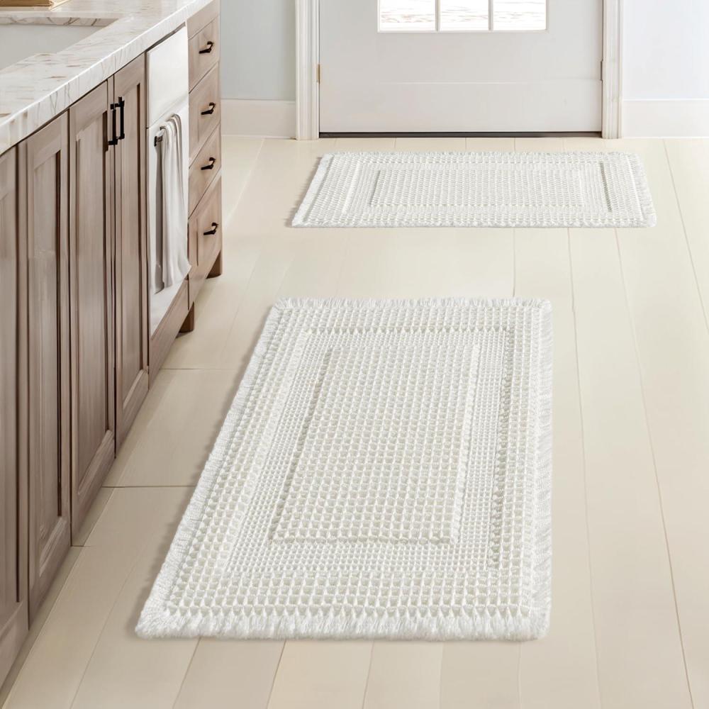 imageMIULEE Set of 2 Waffle Bathroom Rugs Boho Bath Rug Super Absorbent Non Slip Washable Ultra Soft Rubber Backed Shower Bath Mats for Floor Tub Shower Looped Design Terracotta 18x30 InchWhite