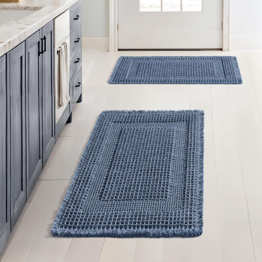 imageMIULEE Set of 2 Waffle Bathroom Rugs Boho Bath Rug Super Absorbent Non Slip Washable Ultra Soft Rubber Backed Shower Bath Mats for Floor Tub Shower Looped Design Terracotta 18x30 InchBlue