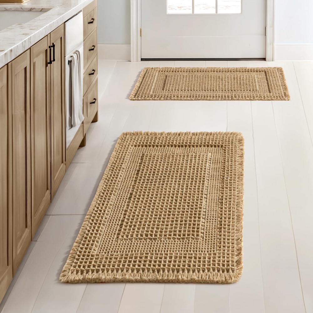 imageMIULEE Set of 2 Waffle Bathroom Rugs Boho Bath Rug Super Absorbent Non Slip Washable Ultra Soft Rubber Backed Shower Bath Mats for Floor Tub Shower Looped Design Terracotta 18x30 InchBrown