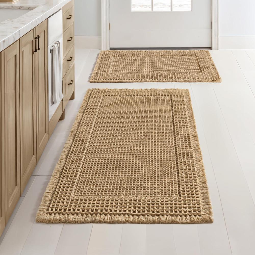 imageMIULEE Set of 2 Waffle Bathroom Rugs Boho Bath Rugs Non Slip Washable Super Absorbent Bath Mats Ultra Soft Rubber Backed Shower Mats for Bathroom Floor Tub and Shower Chocolate 18x30 InchBrown
