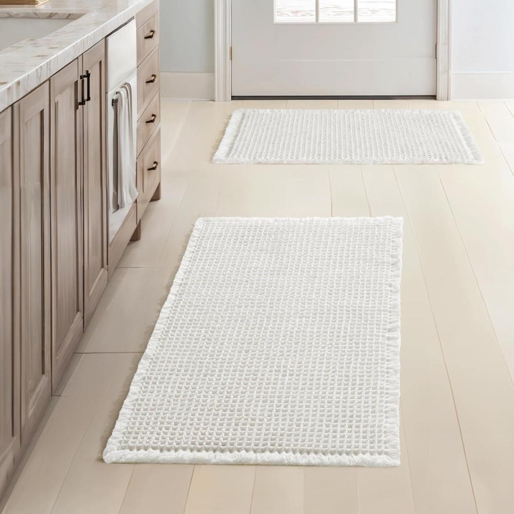 imageMIULEE Set of 2 Waffle Bathroom Rugs Boho Bath Rugs Non Slip Washable Super Absorbent Bath Mats Ultra Soft Rubber Backed Shower Mats for Bathroom Floor Tub and Shower Chocolate 18x30 InchWhite
