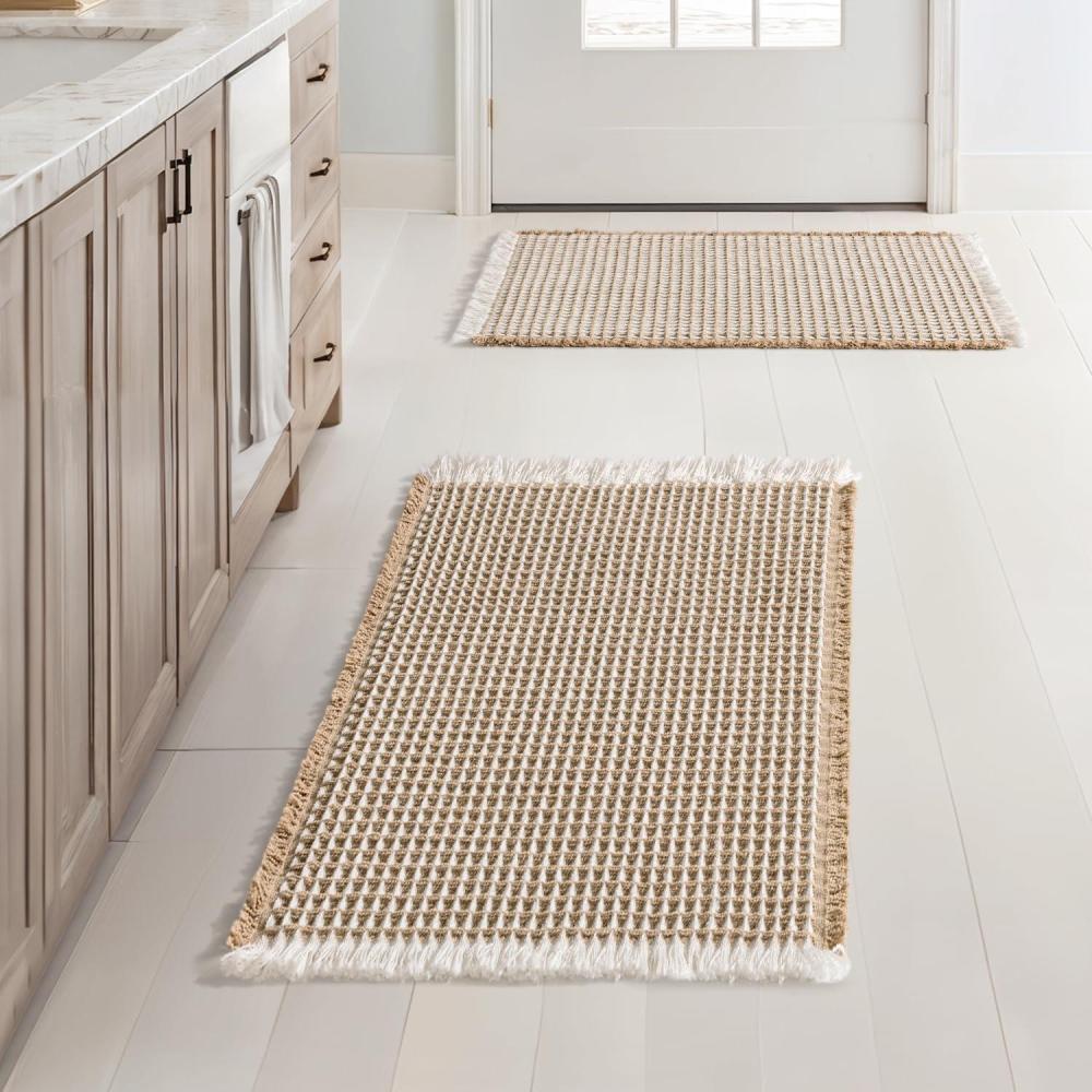 imageMIULEE Set of 2 Waffle Bathroom Rugs Boho Bath Rugs Non Slip Washable Super Absorbent Bath Mats Ultra Soft Rubber Backed Shower Mats for Bathroom Floor Tub and Shower Chocolate 18x30 InchBrown White