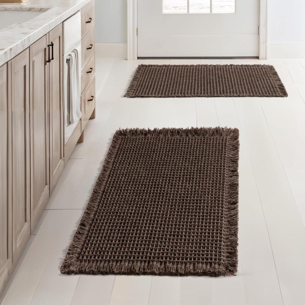 imageMIULEE Set of 2 Waffle Bathroom Rugs Boho Bath Rugs Non Slip Washable Super Absorbent Bath Mats Ultra Soft Rubber Backed Shower Mats for Bathroom Floor Tub and Shower Chocolate 18x30 InchChocolate