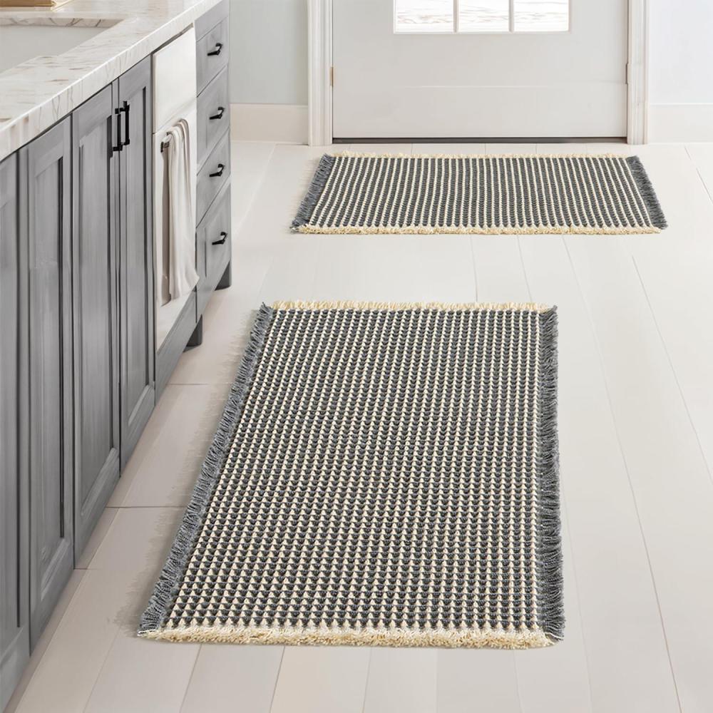 imageMIULEE Set of 2 Waffle Bathroom Rugs Boho Bath Rugs Non Slip Washable Super Absorbent Bath Mats Ultra Soft Rubber Backed Shower Mats for Bathroom Floor Tub and Shower Chocolate 18x30 InchDark Grey Yellow