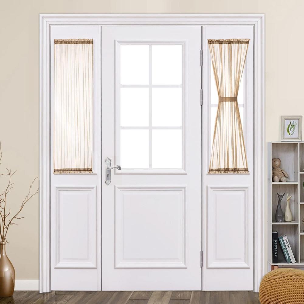 imageMIULEE Sidelight Sheer French Door Curtains 25 x 40 Inches Light Filtering Window Treatment with Tieback 2 Panels WhiteBrown