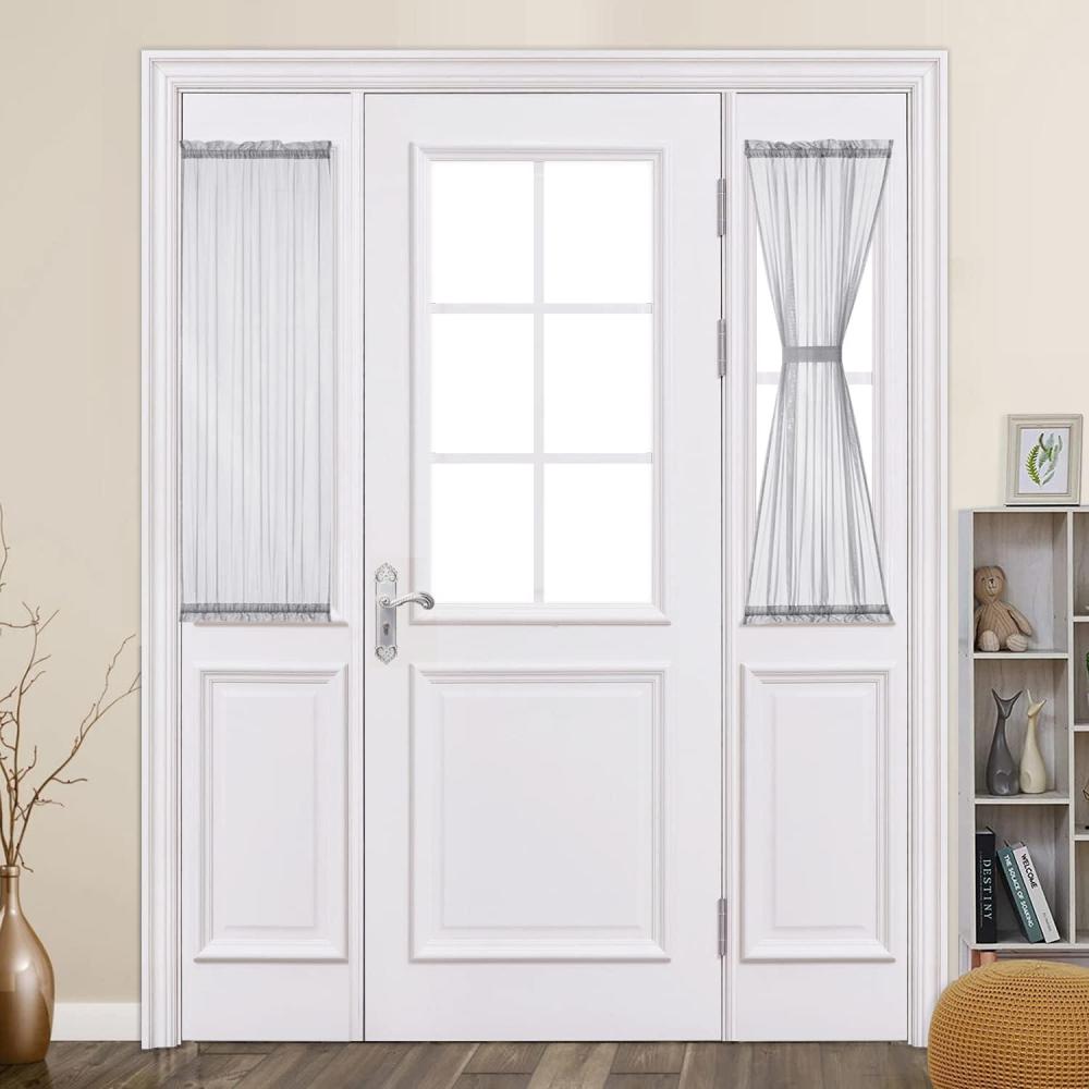 imageMIULEE Sidelight Sheer French Door Curtains 25 x 40 Inches Light Filtering Window Treatment with Tieback  2 Panels WhiteLight Grey