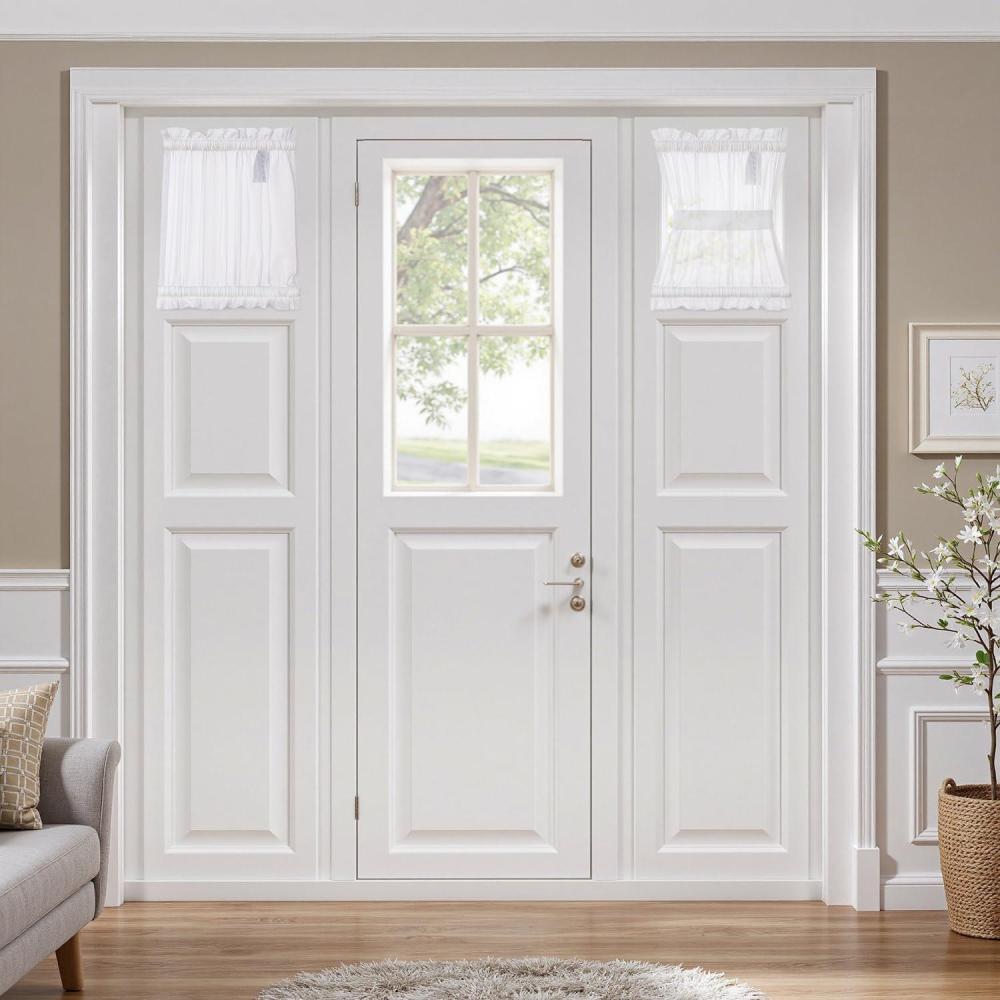 imageMIULEE Sidelight Sheer French Door Curtains 25 x 40 Inches Light Filtering Window Treatment with Tieback 2 Panels WhiteWhite
