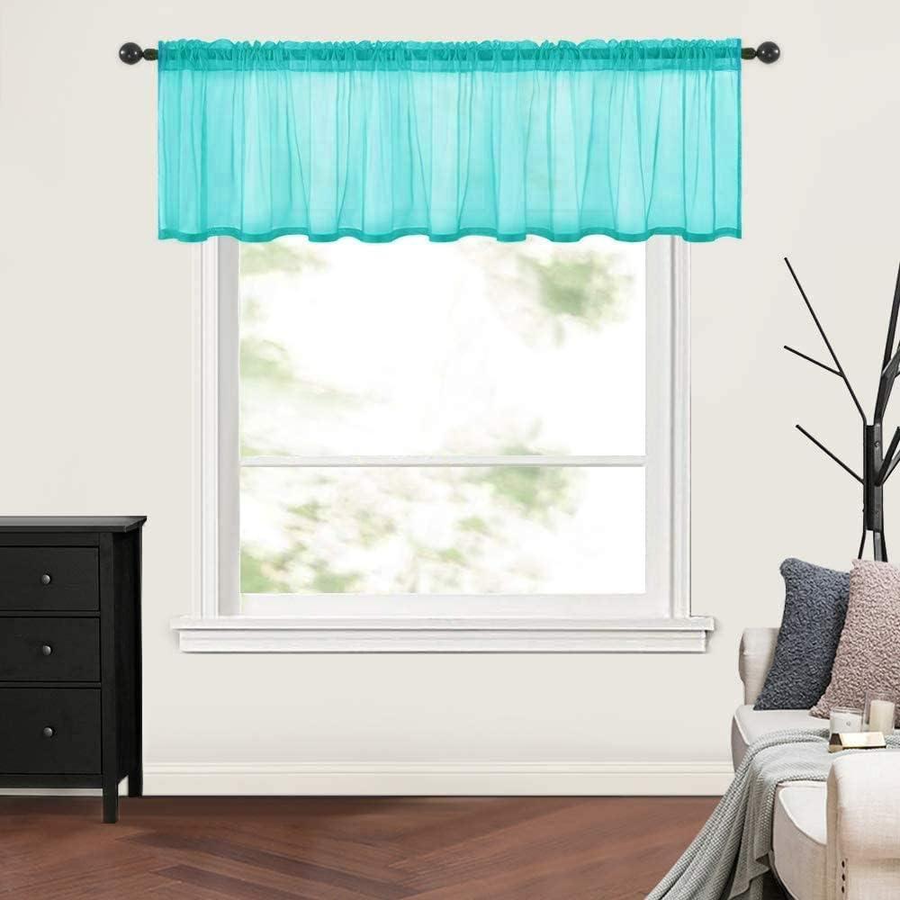 imageMIULEE Solid Burgundy Kitchen Sheer Valance for Christmas Linen Look Window Curtain Living Room Windows Voile Valance Rod Pocket 1 Panels 60quot W x 18quot L Burgundy RedTurquoise