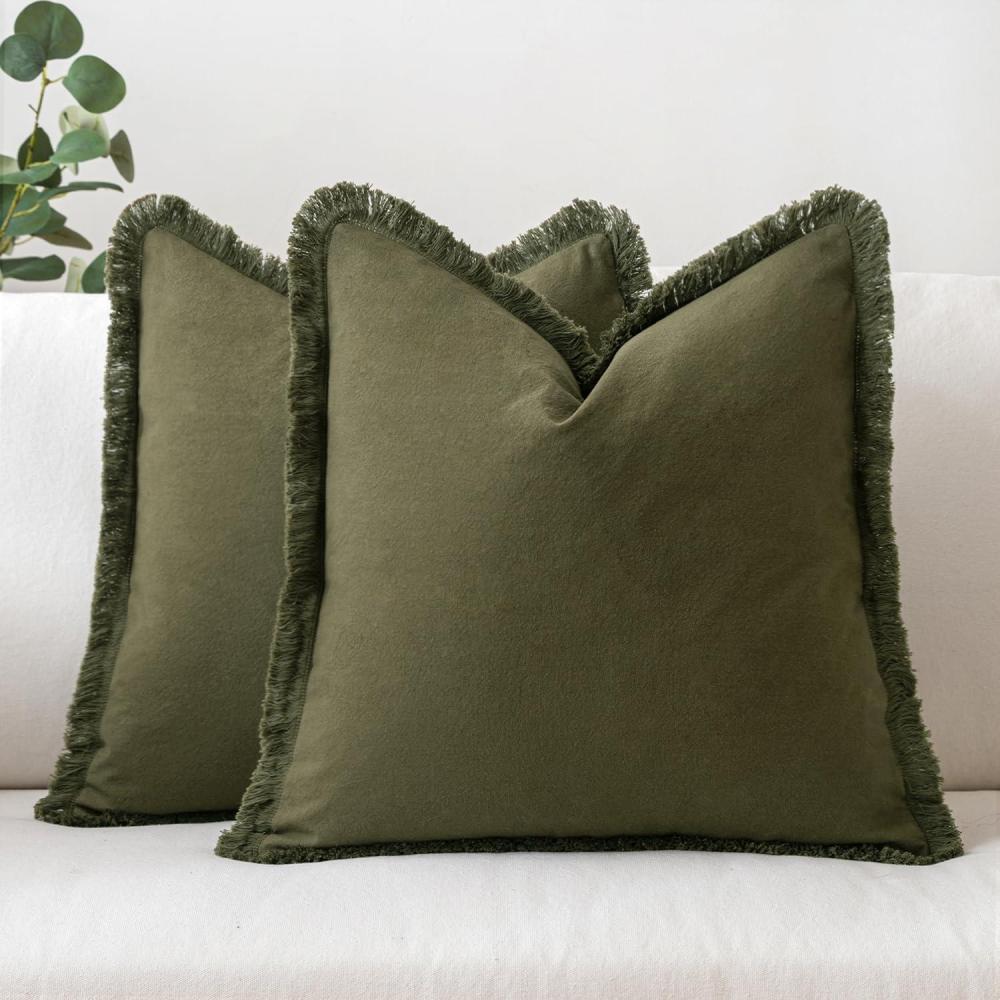 imageMIULEE Throw Pillow Covers Fall Boho Farmhouse 26x26 Set of 2 Decorative Orange Eruo Sham Couch with Fringe Chic Cotton Pillowcases Home Decor Accents for Cushion Soft Bed Living RoomOlive Green