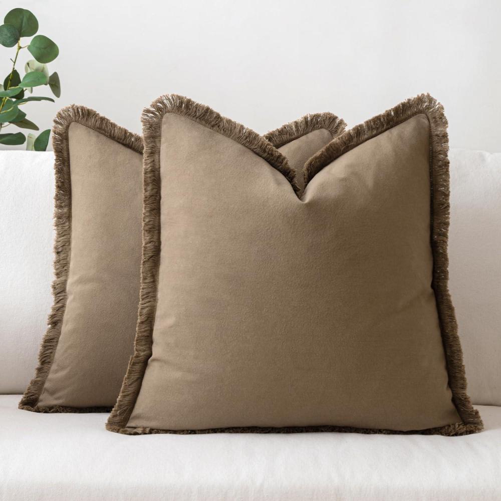 imageMIULEE Throw Pillow Covers Fall Boho Farmhouse 26x26 Set of 2 Decorative Orange Eruo Sham Couch with Fringe Chic Cotton Pillowcases Home Decor Accents for Cushion Soft Bed Living RoomBrown
