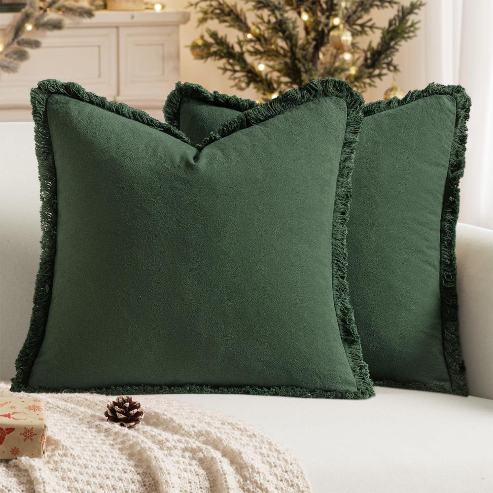 imageMIULEE Throw Pillow Covers Fall Boho Farmhouse 26x26 Set of 2 Decorative Orange Eruo Sham Couch with Fringe Chic Cotton Pillowcases Home Decor Accents for Cushion Soft Bed Living RoomDark Green