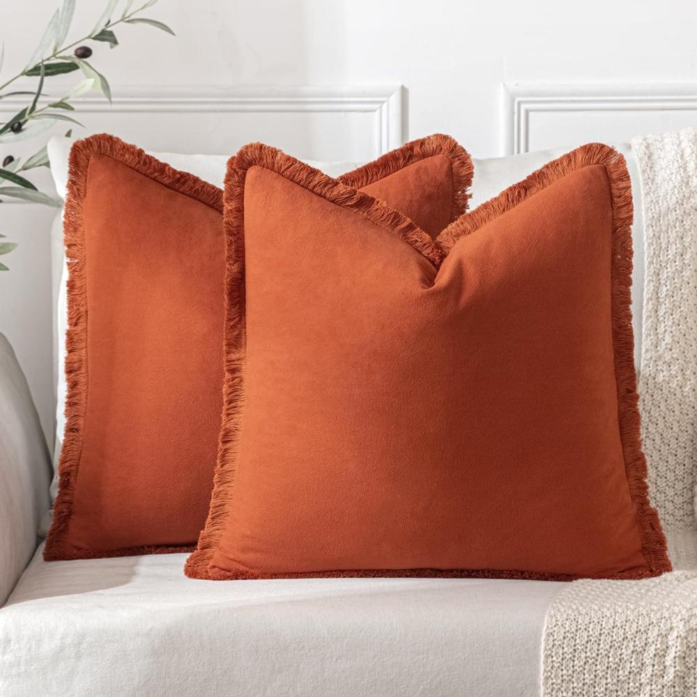 imageMIULEE Throw Pillow Covers Fall Boho Farmhouse 26x26 Set of 2 Decorative Orange Eruo Sham Couch with Fringe Chic Cotton Pillowcases Home Decor Accents for Cushion Soft Bed Living RoomRust