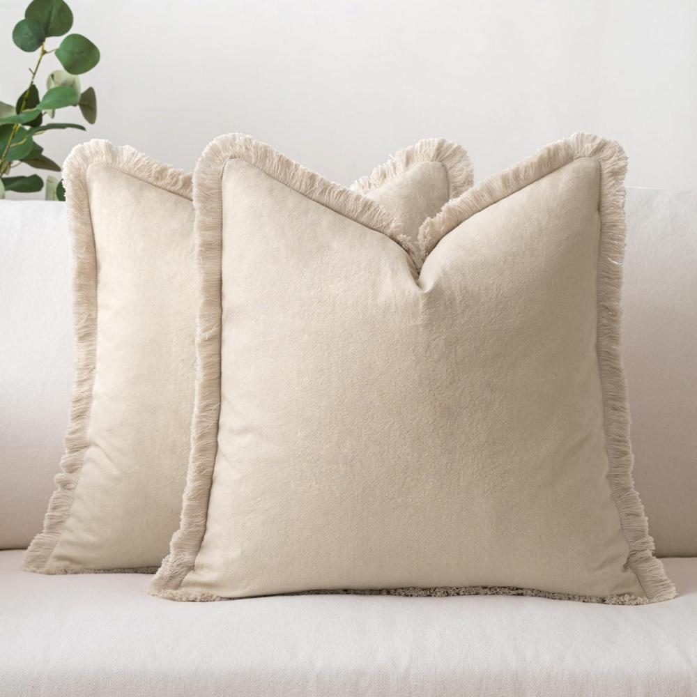 imageMIULEE Throw Pillow Covers Fall Boho Farmhouse 26x26 Set of 2 Decorative Orange Eruo Sham Couch with Fringe Chic Cotton Pillowcases Home Decor Accents for Cushion Soft Bed Living RoomBeige