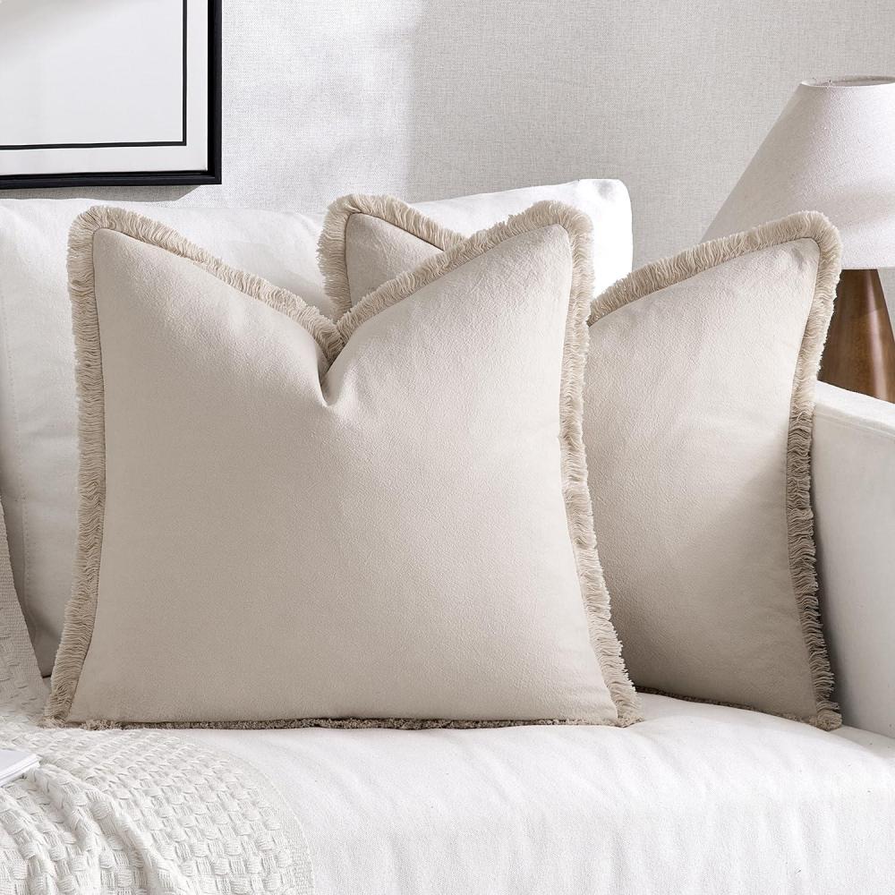 imageMIULEE Throw Pillow Covers Fall Boho Farmhouse 26x26 Set of 2 Decorative Orange Eruo Sham Couch with Fringe Chic Cotton Pillowcases Home Decor Accents for Cushion Soft Bed Living RoomNeutral