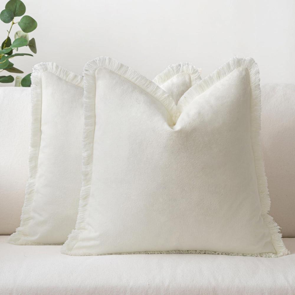imageMIULEE Throw Pillow Covers Fall Boho Farmhouse 26x26 Set of 2 Decorative Orange Eruo Sham Couch with Fringe Chic Cotton Pillowcases Home Decor Accents for Cushion Soft Bed Living RoomCream White