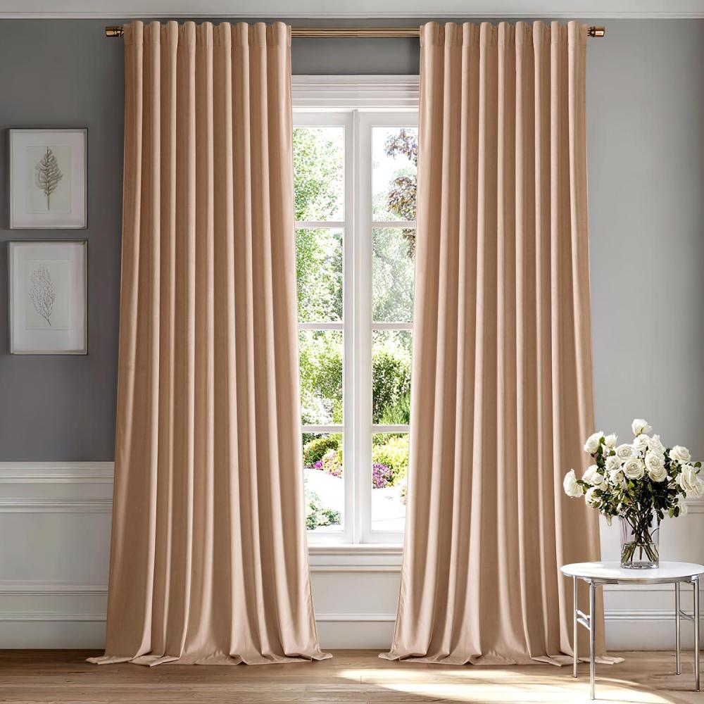 imageMIULEE Velvet Curtains 90 inches 2 Panels  Luxury Room Darkening Curtains for Bedroom Living Room Thermal Insulated Super Soft Window Drapes Rod Pocket ampamp Back Tab Olive Green W 52 x L 90 inchBlush Beige