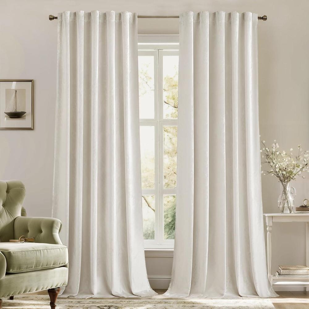 imageMIULEE Velvet Curtains 90 inches 2 Panels  Luxury Room Darkening Curtains for Bedroom Living Room Thermal Insulated Super Soft Window Drapes Rod Pocket ampamp Back Tab Olive Green W 52 x L 90 inchIvory