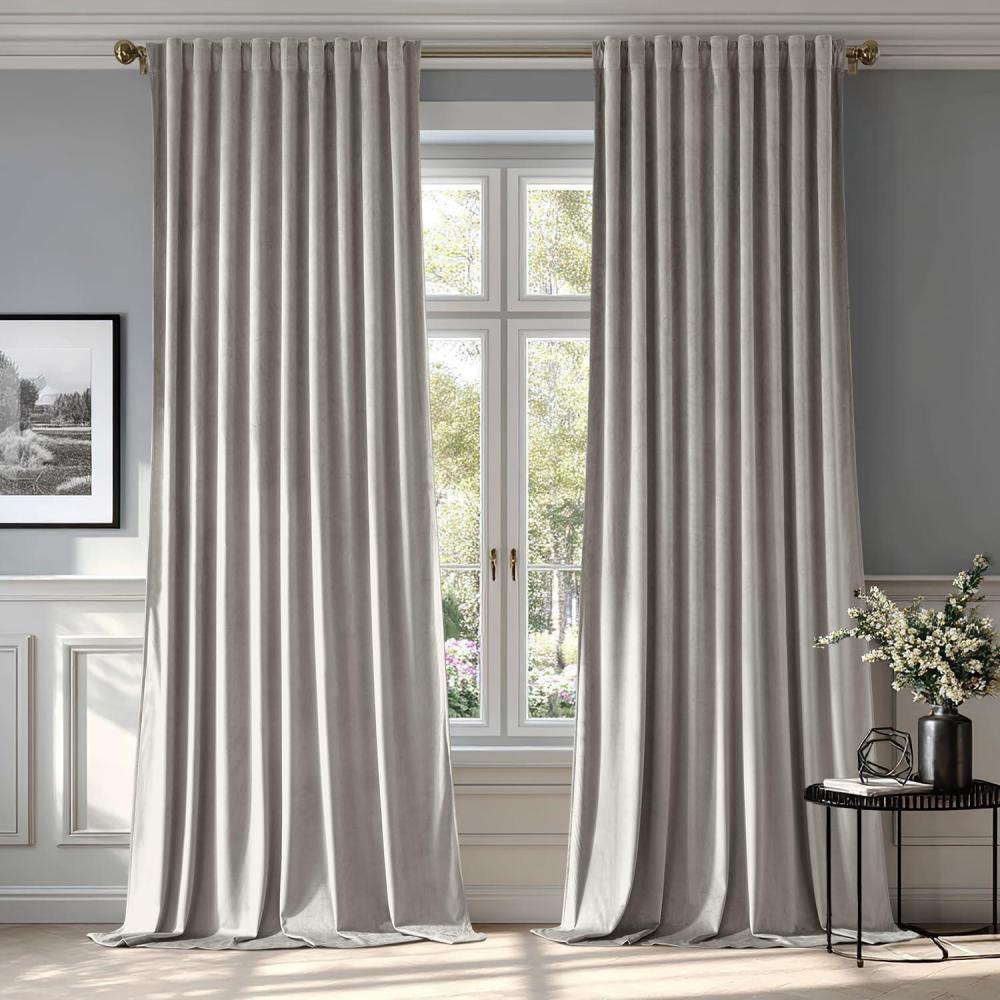 imageMIULEE Velvet Curtains 90 inches 2 Panels  Luxury Room Darkening Curtains for Bedroom Living Room Thermal Insulated Super Soft Window Drapes Rod Pocket ampamp Back Tab Olive Green W 52 x L 90 inchSilver Gray