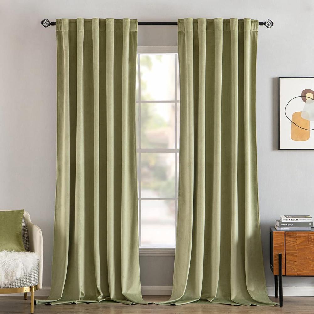 imageMIULEE Velvet Curtains 90 inches 2 Panels  Luxury Room Darkening Curtains for Bedroom Living Room Thermal Insulated Super Soft Window Drapes Rod Pocket ampamp Back Tab Olive Green W 52 x L 90 inchSage