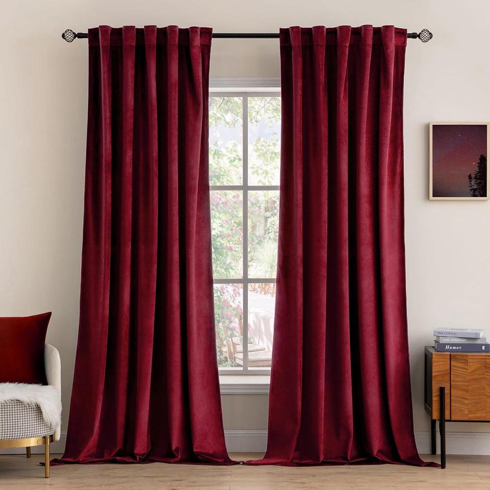 imageMIULEE Velvet Curtains 90 inches 2 Panels  Luxury Room Darkening Curtains for Bedroom Living Room Thermal Insulated Super Soft Window Drapes Rod Pocket ampamp Back Tab Olive Green W 52 x L 90 inchBurgundy Red