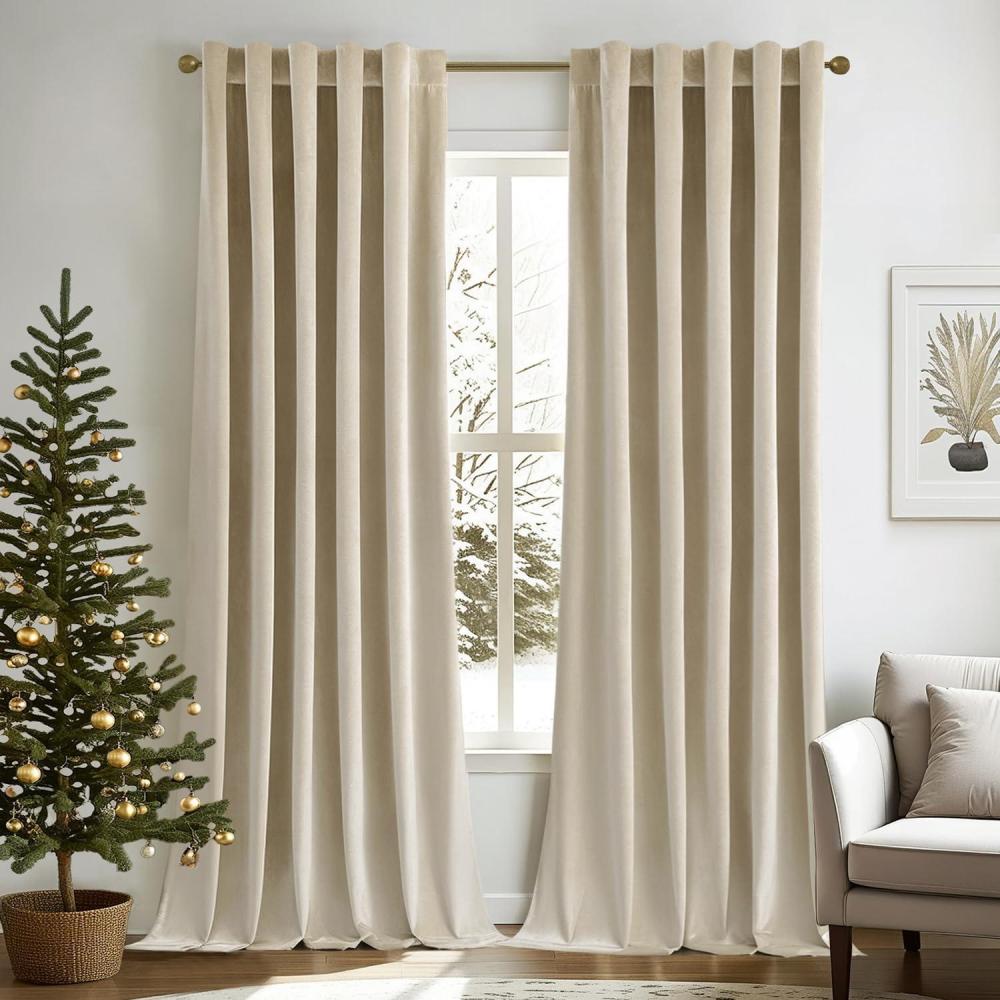 imageMIULEE Velvet Curtains 90 inches 2 Panels  Luxury Room Darkening Curtains for Bedroom Living Room Thermal Insulated Super Soft Window Drapes Rod Pocket ampamp Back Tab Olive Green W 52 x L 90 inchBeige