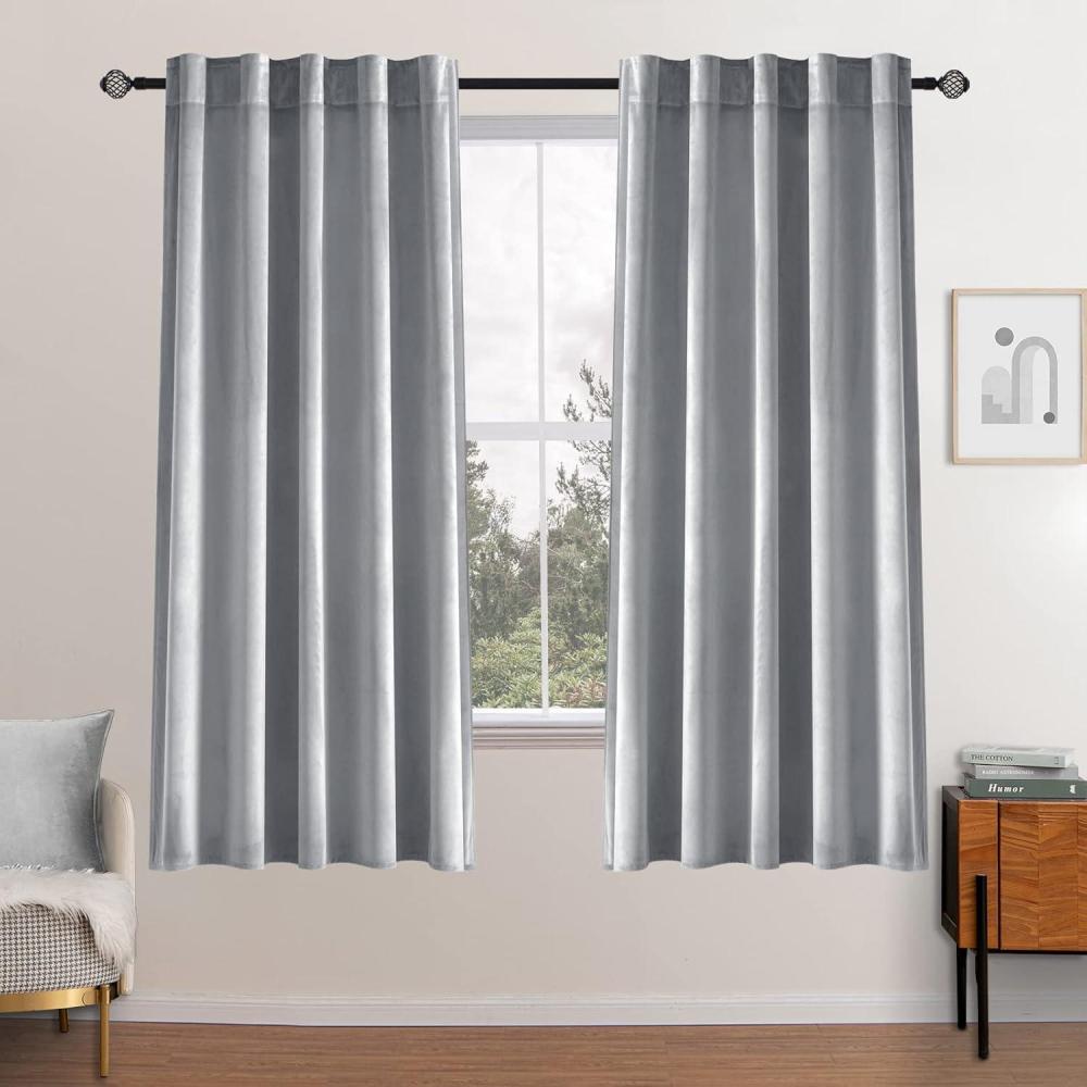 imageMIULEE Velvet Curtains 90 inches 2 Panels  Luxury Room Darkening Curtains for Bedroom Living Room Thermal Insulated Super Soft Window Drapes Rod Pocket ampamp Back Tab Olive Green W 52 x L 90 inchGreyish White