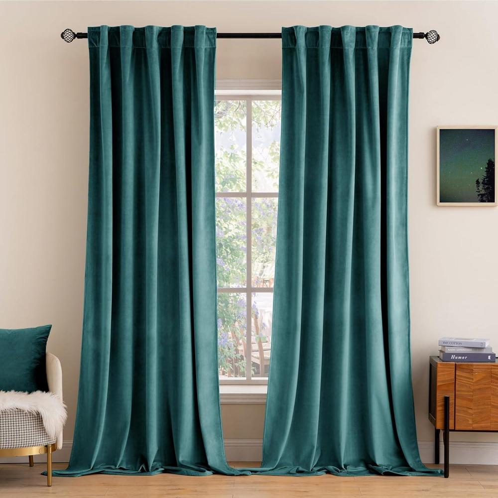 imageMIULEE Velvet Curtains 90 inches 2 Panels  Luxury Room Darkening Curtains for Bedroom Living Room Thermal Insulated Super Soft Window Drapes Rod Pocket ampamp Back Tab Olive Green W 52 x L 90 inchTeal
