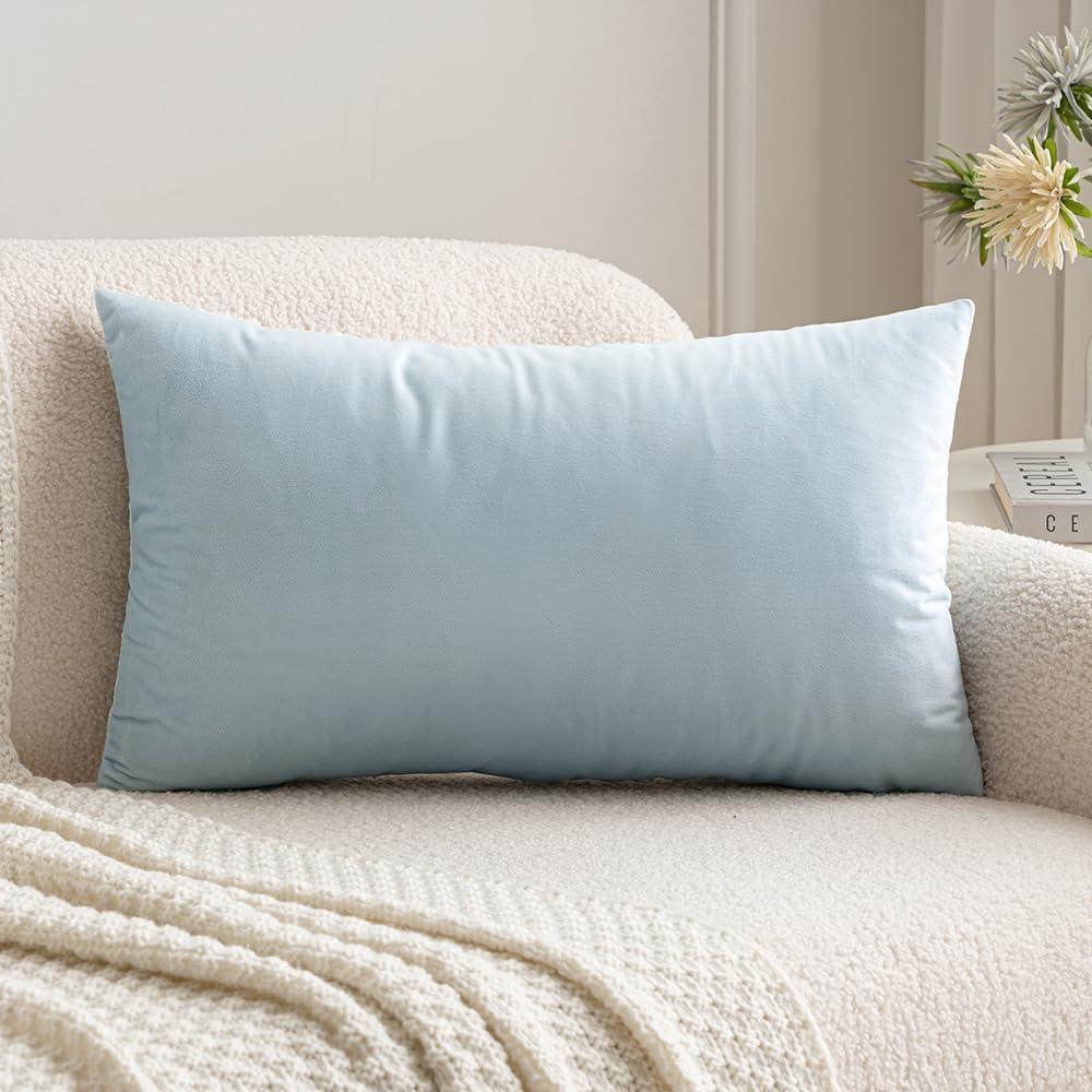 imageMIULEE Velvet Pillow Cover Soft Luxury Decorative Throw Pillow Cover Single Rectangle Cushion Case for Couch Sofa Bedroom Car Decor12x20 Inch Dark BlueBaby Blue