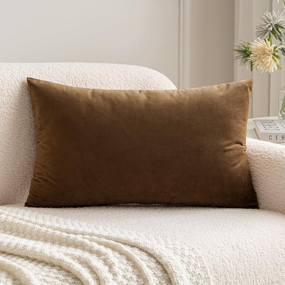 imageMIULEE Velvet Pillow Cover Soft Luxury Decorative Throw Pillow Cover Single Rectangle Cushion Case for Couch Sofa Bedroom Car Decor12x20 Inch Dark BlueChocolate