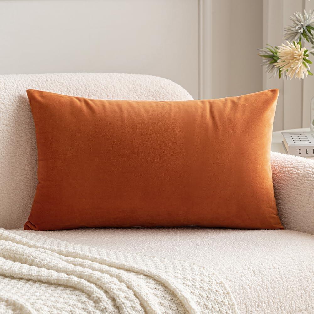 imageMIULEE Velvet Pillow Cover Soft Luxury Decorative Throw Pillow Cover Single Rectangle Cushion Case for Couch Sofa Bedroom Car Decor12x20 Inch Dark BlueOrange
