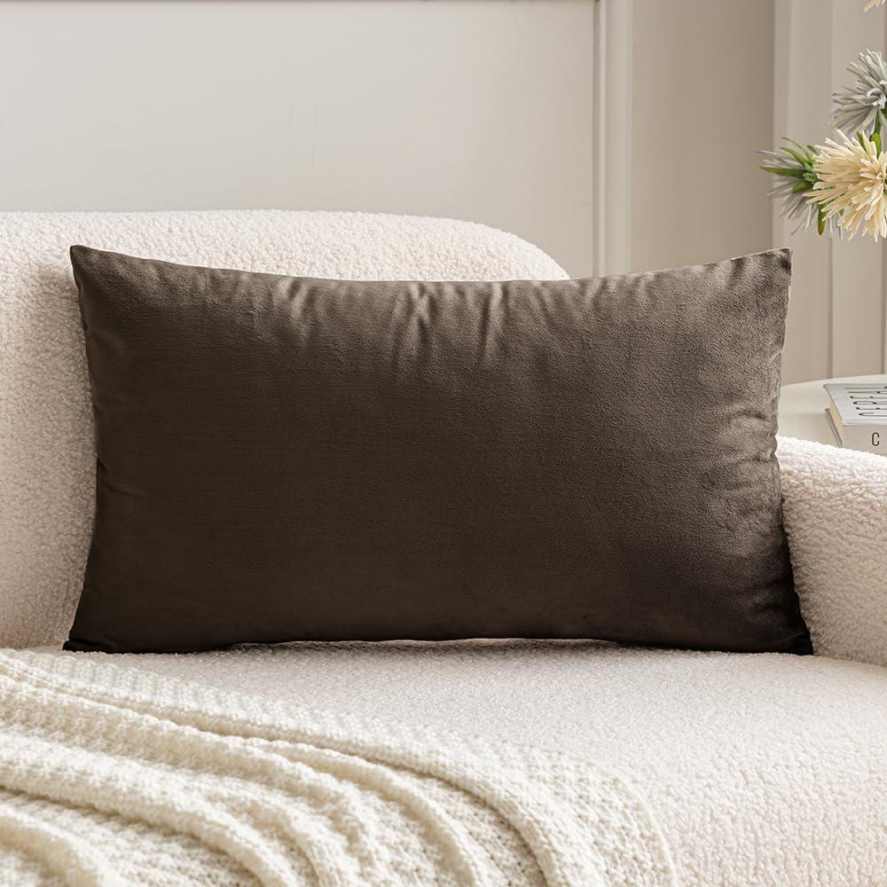 imageMIULEE Velvet Pillow Cover Soft Luxury Decorative Throw Pillow Cover Single Rectangle Cushion Case for Couch Sofa Bedroom Car Decor12x20 Inch Dark BlueDark Coffee