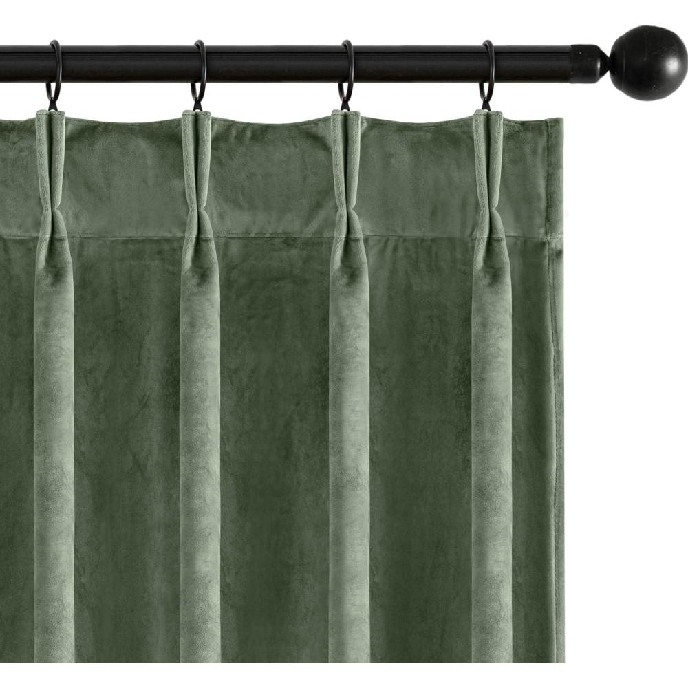 imageMIULEE Velvet Pinch Pleated Blackout Curtains 96 inches Long Gold Brown Pleat Design Thermal Insulated Luxury Window Drapes for Living Room Bedroom with Hooks Set of 2Sage Green