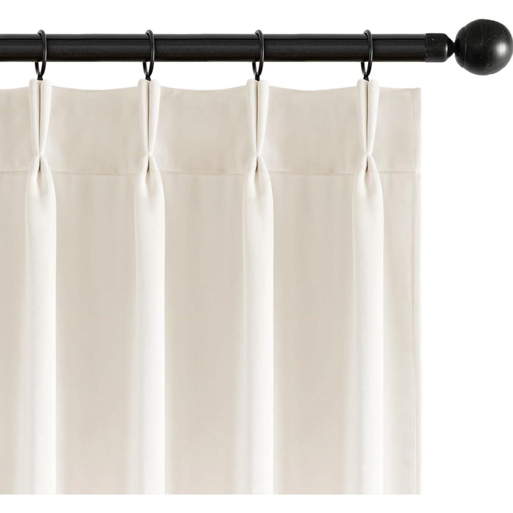 imageMIULEE Velvet Pinch Pleated Blackout Curtains 96 inches Long Gold Brown Pleat Design Thermal Insulated Luxury Window Drapes for Living Room Bedroom with Hooks Set of 2Ivory