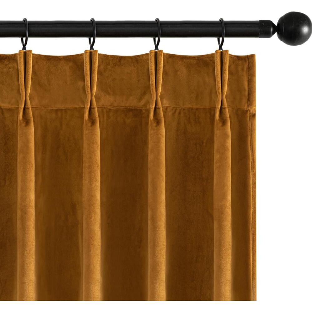 imageMIULEE Velvet Pinch Pleated Blackout Curtains 96 inches Long Gold Brown Pleat Design Thermal Insulated Luxury Window Drapes for Living Room Bedroom with Hooks Set of 2Gold Brown