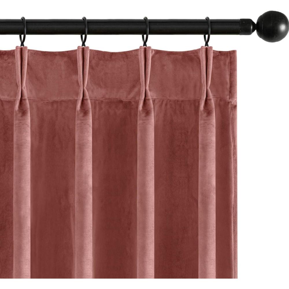 imageMIULEE Velvet Pinch Pleated Blackout Curtains 96 inches Long Gold Brown Pleat Design Thermal Insulated Luxury Window Drapes for Living Room Bedroom with Hooks Set of 2Dusty Rose