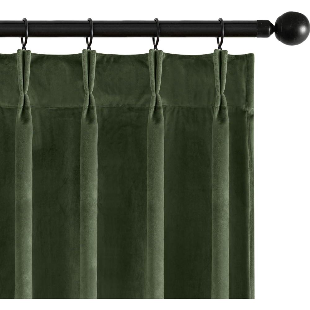 imageMIULEE Velvet Pinch Pleated Blackout Curtains 96 inches Long Gold Brown Pleat Design Thermal Insulated Luxury Window Drapes for Living Room Bedroom with Hooks Set of 2Olive Green