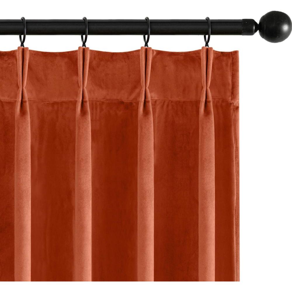 imageMIULEE Velvet Pinch Pleated Blackout Curtains 96 inches Long Gold Brown Pleat Design Thermal Insulated Luxury Window Drapes for Living Room Bedroom with Hooks Set of 2Terracotta