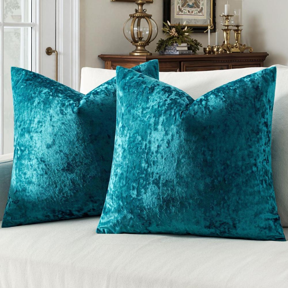 imageMIULEE Velvet Throw Pillow Covers Set of 2 Soft Neutral Christmas Decorative Pillow Cases with Luxurious Textured Vintage Cushion Covers for Home Decor Couch Sofa BedCream White 18x18 inchTeal Blue