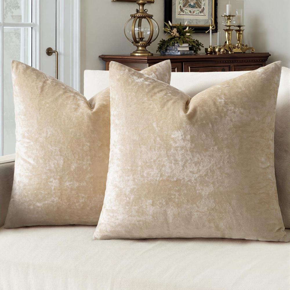 imageMIULEE Velvet Throw Pillow Covers Set of 2 Soft Neutral Christmas Decorative Pillow Cases with Luxurious Textured Vintage Cushion Covers for Home Decor Couch Sofa BedCream White 18x18 inchBeige