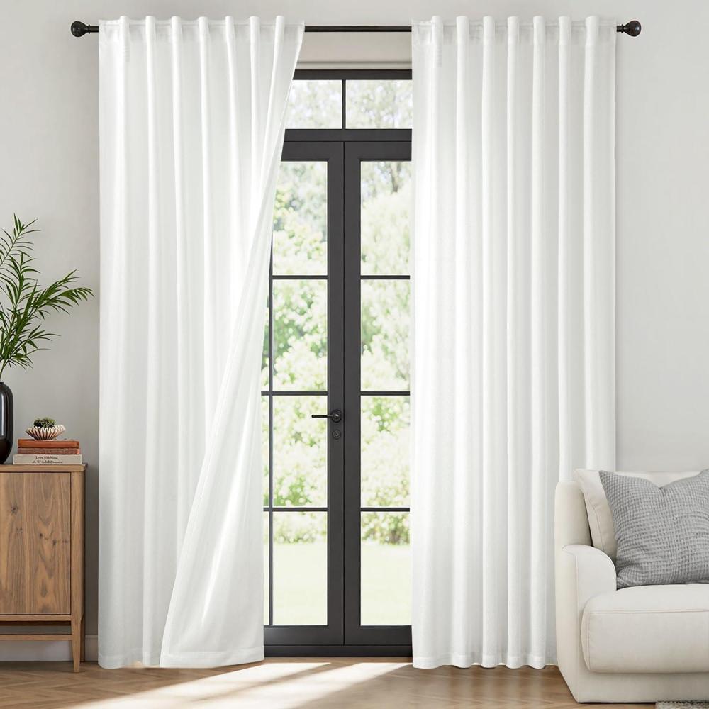 imageMIULEE White Thermal Insulated Curtains 84 Inches Long 2 Panels Set for Summer Heat Blocking Non See Through Privacy Thick Semi Sheer Light Filtering Back Tab Window Drapes for Bedroom Living RoomWhite