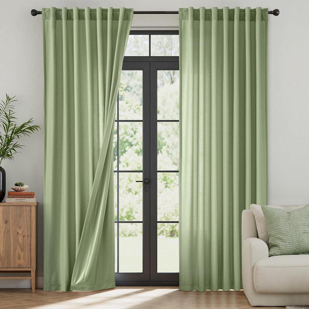 imageMIULEE White Thermal Insulated Curtains 84 Inches Long 2 Panels Set for Summer Heat Blocking Non See Through Privacy Thick Semi Sheer Light Filtering Back Tab Window Drapes for Bedroom Living RoomSage Green