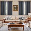 MIULEE 100% Blackout Decorative Linen Curtains with Geometric Pattern, Thick Woven Farmhouse Rustic Patterned Drapes with Back Tab for Bedroom and Living Room, Olive Green, 52 x 84 Inches, 2 Panels(Blue)