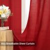 MIULEE 2-Panel 84 Inch Farmhouse Linen Sheer Window Curtains – Elegant Red Drapes With Grommet Top – Voile Panels, Linen Textured – Bedroom/Living Room (52 X 84 Inch)(Red)