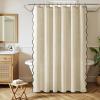 MIULEE 84″ Long Scalloped Linen Shower Curtain with 12 Metal Hooks Cute Extra Long Boho Heavy Duty Washable Waterproof Thick Cloth Curtains with Black Border for Bathroom Hotel Bathtub,Natural(Natural)