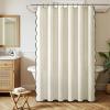 MIULEE 84″ Long Scalloped Linen Shower Curtain with 12 Metal Hooks Cute Extra Long Boho Heavy Duty Washable Waterproof Thick Cloth Curtains with Black Border for Bathroom Hotel Bathtub,Natural(White)
