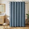 MIULEE 84″ Long Scalloped Linen Shower Curtain with 12 Metal Hooks Cute Extra Long Boho Heavy Duty Washable Waterproof Thick Cloth Curtains with Black Border for Bathroom Hotel Bathtub,Natural(Dusty Blue)