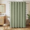 MIULEE 84″ Long Scalloped Linen Shower Curtain with 12 Metal Hooks Cute Extra Long Boho Heavy Duty Washable Waterproof Thick Cloth Curtains with Black Border for Bathroom Hotel Bathtub,Natural(Sage Green)